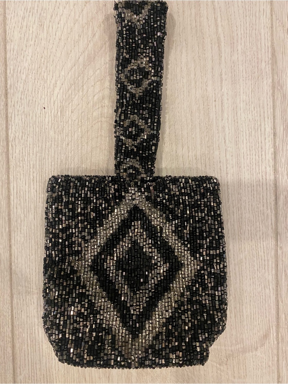 Gorgeous Beaded Black & Silver Mini Wristlet Evening Bag